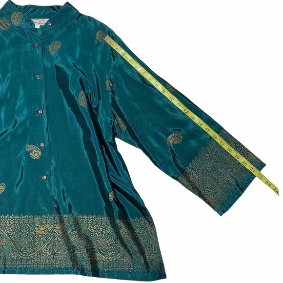 CHAMPAGNE Collections by All That Glitter Teal & Gold Embroidered Pajama Set - Picture 9 of 15